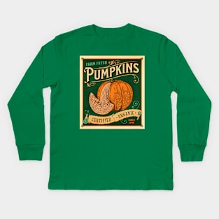 Vintage Pumpkin Patch Farm Sign - Halloween Thankgiving Vibes Kids Long Sleeve T-Shirt